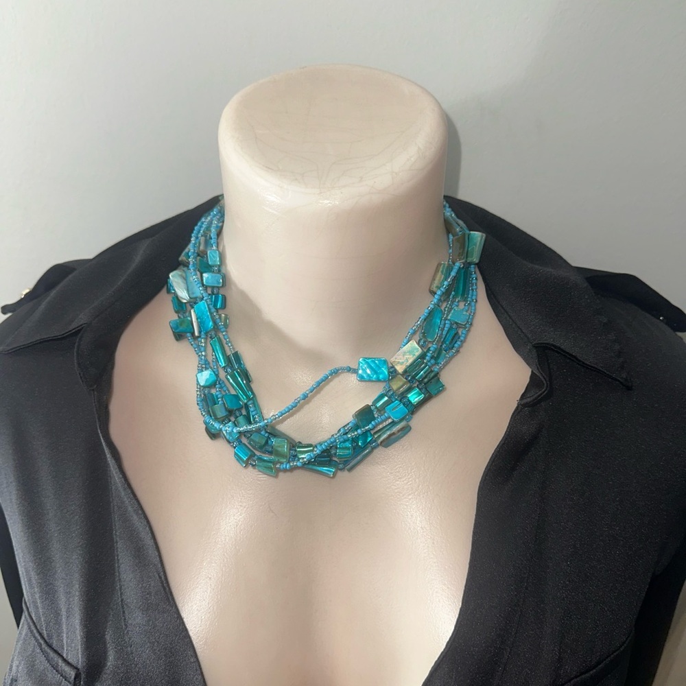Vintage Blue Beaded Layered Necklace
